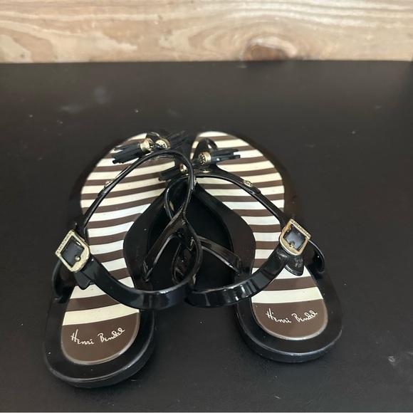 Henri Bendel Jelly Black White And Brown Thong Ankle Strap Designer Sandals 7 - Picture 3 of 11
